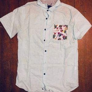 Lite blue button up! Modern amusement!!